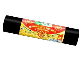 Мешки для мусора 120 л, с завязками, черные, в рулоне 10 шт., ПНД, 15 мкм, 800х750 мм, VIP, Z12010black в Пушкино Мешки для мусора 120 л, с завязками, черные, в рулоне 10 шт., ПНД, 15 мкм, 800х750 мм, VIP, Z12010black в Пушкино