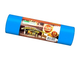 Мешки для мусора 120 л, с завязками, синие, в рулоне 10 шт., ПНД, 15 мкм, 800х750 мм, VIP, Z12010blue в Пушкино