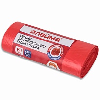 Мешки для мусора 60 л, красный, в рулоне 20 шт., ПНД, 10 мкм, 680х580 мм, LAIMA, 606702 в Пушкино