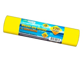 Мешки для мусора 120 л, с завязками, желтые, в рулоне 10 шт., ПНД, 15 мкм, 800х750 мм, VIP, Z12010yel в Пушкино