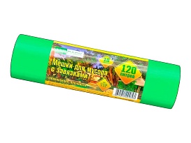 Мешки для мусора 120 л, с завязками, зеленые, в рулоне 10 шт., ПНД, 15 мкм, 800х750 мм, VIP, Z12010green в Пушкино