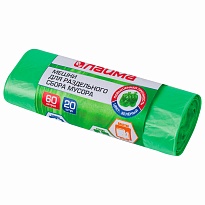 Мешки для мусора 60 л, зеленые, в рулоне 20 шт., ПНД, 10 мкм, 680х580 мм, LAIMA, 606704 в Пушкино