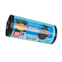 Мешки для мусора 30 л, с ушками, черные, в рулоне 30 шт., ПНД, 9 мкм, 600х500 мм, Крепак, 4607075710450 в Пушкино