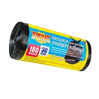 Мешки для мусора 180 л, черные, в рулоне 30 шт., ПНД, 20 мкм, 1150х800 мм, Крепак, 4607075710139 в Пушкино
