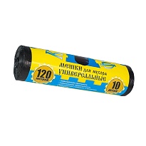 Мешки для мусора 120 л, с ушками, черные, в рулоне 10 шт., ПНД, 13 мкм, 1050х680 мм, Крепакоф, 4607075710252 в Пушкино