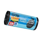 Мешки для мусора 20 л, с ушками, черные, в рулоне 30 шт., ПНД, 10 мкм, 550х440 мм, Крепак, 4607075710443