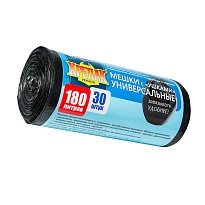 Мешки для мусора 180 л, с ушками, черные, в рулоне 30 шт., ПНД, 20 мкм, 1150х800 мм, Крепак, 4607075710399 в Пушкино