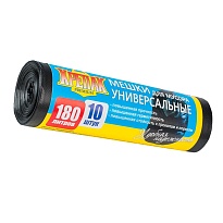 Мешки для мусора 180 л, черные, в рулоне 10 шт., ПНД, 20 мкм, 1150х800 мм, Крепак, 4607075710481 в Пушкино