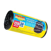 Мешки для мусора 120 л, черные, в рулоне 30 шт., ПНД, 15 мкм, 1100х700 мм, Крепак, 4607075710122 в Пушкино