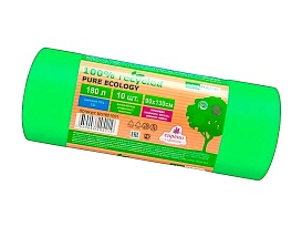 Мешки для мусора 180 л, ароматизированные, биоразлагаемые, зеленые, в рулоне 10 шт., ПВД, 40 мкм, 1300х930 мм, PURE ECOLOGY, bio1801081 в Пушкино