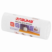 Мешки для мусора 60 л, белые, в рулоне 20 шт., ПНД, 7 мкм, 680х580 мм, LAIMA, 605539 в Пушкино
