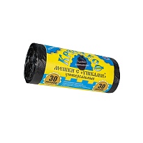 Мешки для мусора 30 л, с ушками, черные, в рулоне 30 шт., ПНД, 8 мкм, 580х460 мм, Крепакоф, 4607075710412 в Пушкино Мешки для мусора 30 л, с ушками, черные, в рулоне 30 шт., ПНД, 8 мкм, 580х460 мм, Крепакоф, 4607075710412 в Пушкино