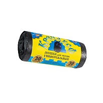 Мешки для мусора 30 л, с ушками, черные, в рулоне 30 шт., ПНД, 8 мкм, 580х460 мм, Крепакоф, 4607075710238 в Пушкино