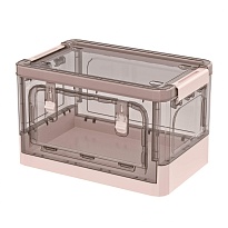 Ящик пластиковый складной прозрачный коричневый, дно розовое, 360х235х230 мм, с колесиками в Пушкино Ящик пластиковый складной прозрачный коричневый, дно розовое, 360х235х230 мм, с колесиками в Пушкино